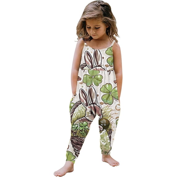 IROINNID Toddler Pants Baby Cute Summer Jumpsuits for Girls Kids Harem Strap Romper Jumpsuit 5T