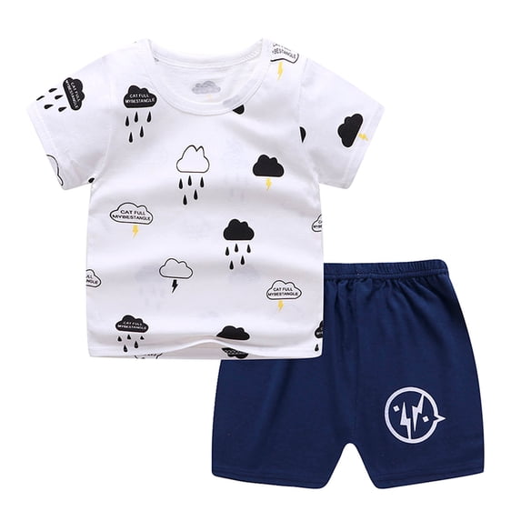 IROINNID Toddler Print Pattern Short Sleeve Clothes Summer Two-piece Set for Boys and Girls 1-2 Years