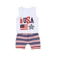 thumbnail image 1 of IROINNID Toddler Summer Letter shorts Clothes Set Sleeveless July 4th Pullover Suit, 1 of 9