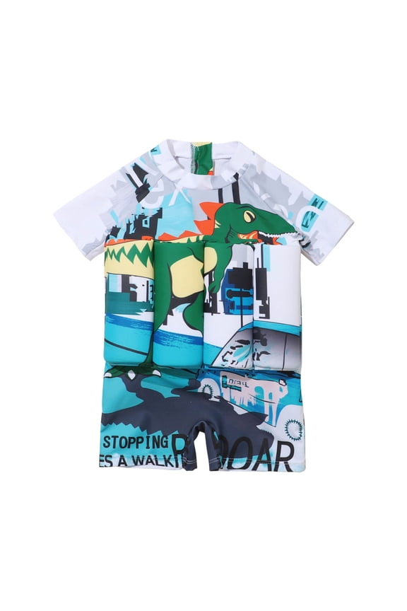 Toddler Swimsuit Baby Boys and Girls Float Suit One-piece Swimwear Rashguard Short Sleeve Zip Up Buoyancy Swimsuit
