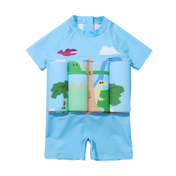 IROINNID Toddler Swimsuit Baby Boys and Girls Float Suit One-piece Swimwear Rashguard Short Sleeve Zip Up Buoyancy Swimsuit