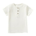 thumbnail image 1 of IROINNID Toddler T-shirt Cute Short Sleeve Cotton Solid Color Button Round Neck Top for Boys and Girls 3 Years, 1 of 4