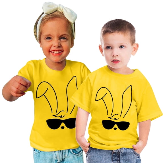 IROINNID Toddler T-shirt Printed Short Sleeve Cotton Rabbit Round Neck Top for Boys and Girls 3-4 Years