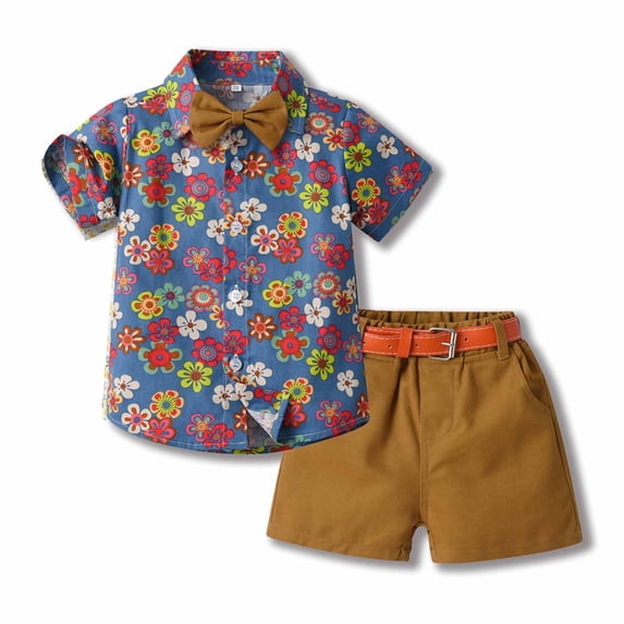 IROINNID Toddler T-shirt and Shorts Two-piece Suit Boys and Girls Clothes Lapel Printed Cute 6-12 Months