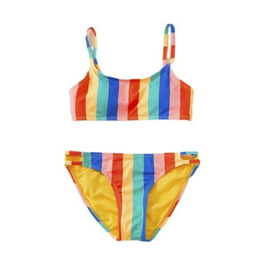 IROINNID Toddler Two-piece Swimsuit Bikini Swimwear Summer Beach Sleeveless Colored Stripe Bathing Suit