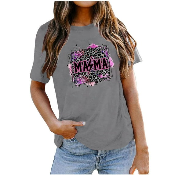 IROINNID Tops For Women Summer Loose T-Shirt Comfy Fashion Printed Loose Short Sleeves Round-Neck Tops Spring