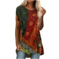 thumbnail image 1 of IROINNID Tops For Women Tunic Basic Loose Printed Short Sleeve Round Neck Pullover Blouse, 1 of 5