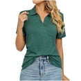 thumbnail image 1 of IROINNID Tops For Women Under $10 Lapel Solid Color Short Sleeve T-shirt Loose Tops Spring, 1 of 8