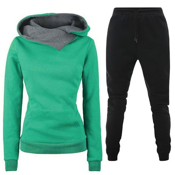 IROINNID Tracksuit For Women 2 Pieces Set Fall Winter Outfits Sports Tracksuits Long Sleeve Pullover Hoodies Pants Suit Athletic Set,Black