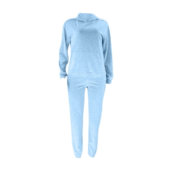 IROINNID Tracksuit For Women 2 Pieces Set Hooded Long Sleeved Sweatshirts Casual Long Sleeved Round Neck Shirt/shirt Set Sport Suit,Sky Blue