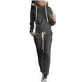 thumbnail image 1 of IROINNID Tracksuit For Women 2 Pieces Set Women Fashion Solid Color Casual Sweatshirt Fleece Leather Patch Sweatshirt Two-Piece Set Jogging Suit,Black, 1 of 7