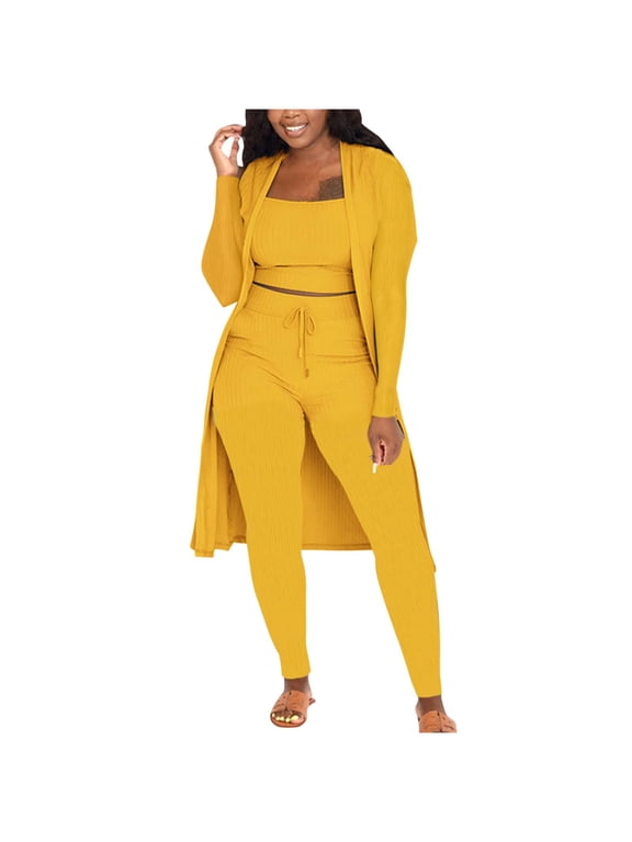 Tracksuit For Women 3 Pieces Set Solid Color Yoga Pants Sports Three Piece High Elasticity And High Waist Pants Vest Yoga Set Sport Outfits Set,Yellow