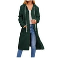 thumbnail image 1 of IROINNID Trench Coat for Women Casual Long Sleeve Loose Hooded Zip Up Solid Coat with Pocket,Green, 1 of 3