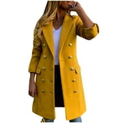 IROINNID Trench Coat for Women Casual Peak Lapel Long Coat Versatile Overcoat Winter Outerwear,Yellow