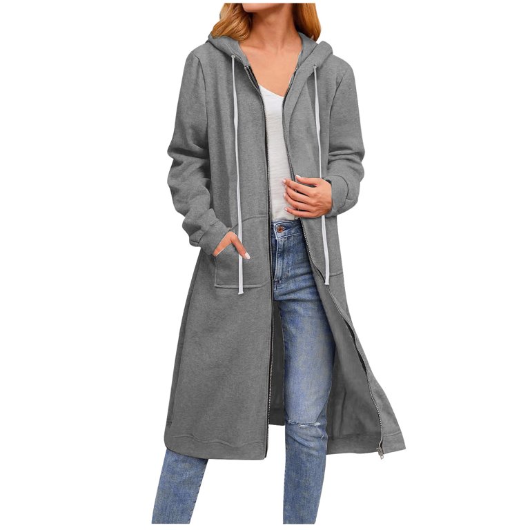 IROINNID Trench Coat for Women Casual Zip Up Hooded Long Coat