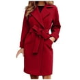 thumbnail image 1 of IROINNID Trench Coat for Women Fall Winter Woolen Coat Casual Trench Coat with Waistband Stylish Elegant Outerwear,Red, 1 of 8