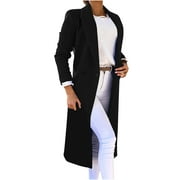 IROINNID Trench Coat for Women Fall Winter Woolen Long Coat Casual Single Button Loose Fit Trendy Versatile Coat Overcoat,Black