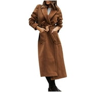 IROINNID Trench Coat for Women Winter Fall Warm Long Coat Waist Belt Overcoat Classic Trendy Trench Coat with Pocket,Brown