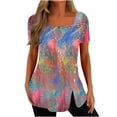thumbnail image 1 of IROINNID Tunic Tops for Women Under 10$ Short Sleeve Square Neck Casual Printed Summer Loose Breathable Blouses Streetwear S-2XL Multicolor, 1 of 5