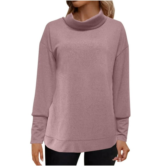 IROINNID Turtleneck Sweater for Women Winter Warm Casual Loose Fit Pullover Long Sleeve Fleece Thermal Undershirt Sweater,Pink