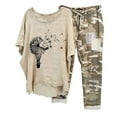 thumbnail image 1 of IROINNID Two Pieces Set Cotton Linen Sets For Women, Summer Crewneck Print Half Sleeve Pullover Tops + Elastic Waist Pants Outfits Set, Up To Size 5XL, 1 of 6