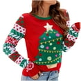 thumbnail image 1 of IROINNID Ugly Sweater for Christmas Women's Holiday Sweater Funny Christmas Tree Print Xmas Pullover Long Sleeve Sweater,Red, 1 of 6
