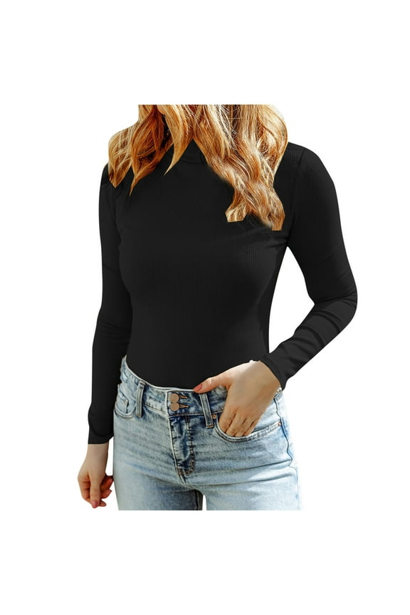 Undershirt for Women Tight-fitting Pullover Turtleneck Long Sleeve All-match Bottom Tops,Black