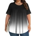 thumbnail image 1 of IROINNID Unique Fold Front Plus Size Blouse Women's Printed Short Sleeve Round Neck Tops, Summer Casual Loose Fits Shirt with Fashionable Detail(Black,), 1 of 5