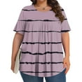 thumbnail image 1 of IROINNID Unique Fold Front Plus Size Blouse Women's Printed Short Sleeve Round Neck Tops,2025 Summer Casual Loose Fits Shirt with Fashionable Detail(Purple#2,), 1 of 5