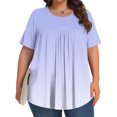 thumbnail image 1 of IROINNID Unique Fold Front Plus Size Blouse Women's Printed Short Sleeve Round Neck Tops, Summer Casual Loose Fits Shirt with Fashionable Detail(Purple,), 1 of 5