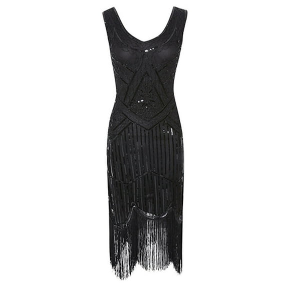 IROINNID V-Neck A-Line Dress For Women Plus Size Vintage 1920s Flapper Tassel Great Evening Party Cocktail Dress Comfort Waist Dress