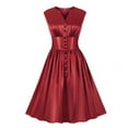thumbnail image 1 of IROINNID V-Neck A-Line Dress For Women Sleeveless Retro Solid Color High Waist Button Makings Dress Empire Waist Dress, 1 of 4