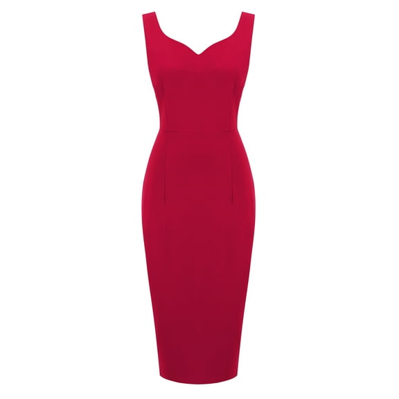 IROINNID V-Neck Sheath Dress For Women Gorgeous Solid Cold Shoulder Sleeveless Regular Empire Waist Dress