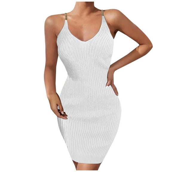 IROINNID V-Neck Sheath Dress For Women Gorgeous Summer Solid Camis Sleeveless Vest Mini Dress Empire Waist Dress