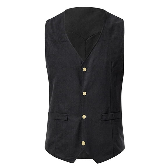 IROINNID V-Neck Tank Tops For Men Sleeveless Retro Have Pockets Single Breasted Vest Tops Blouse Cover-up Solid Color Tops