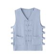 thumbnail image 1 of IROINNID V-Neck Tank Tops For Men Sleeveless Waistcoat Cotton And Linen Undershirt Vintage Buckle Sleeveless Pullover Solid Color Tops, 1 of 9