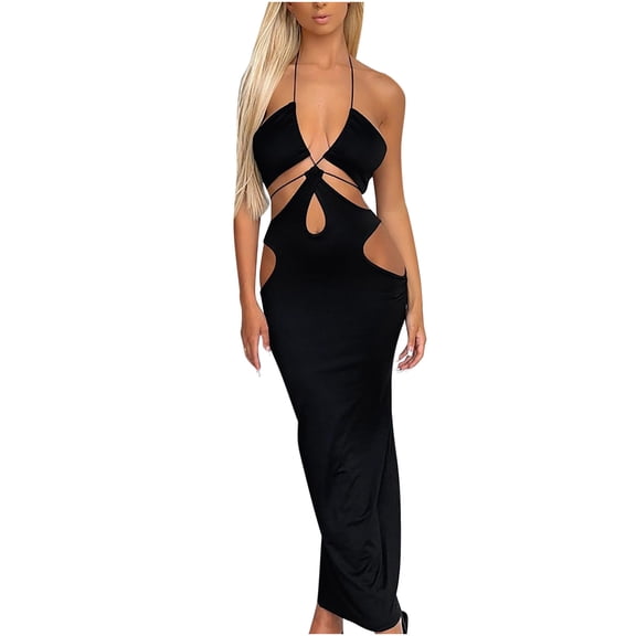 IROINNID V-Neck Wrap Dress For Women Fashion Gorgeous Solid Color Sleeveless Tube Top Crop Top   Black Suit Comfort Waist Dress
