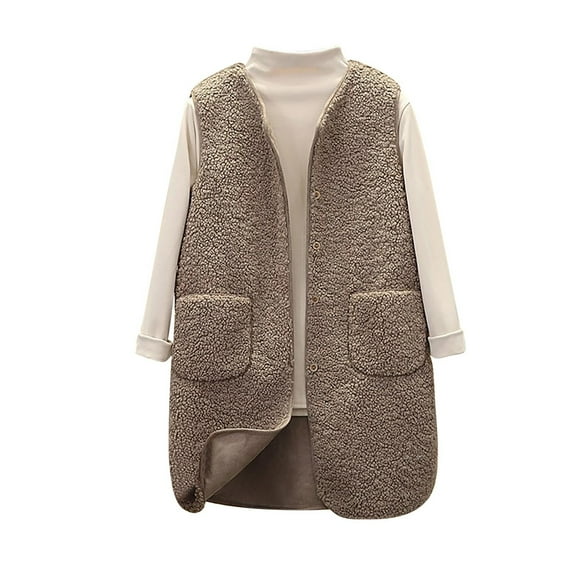 IROINNID Vest for Women Winter Fall Button Warm Vest Plain Basic Sleeveless Vest with Pocket,Khaki