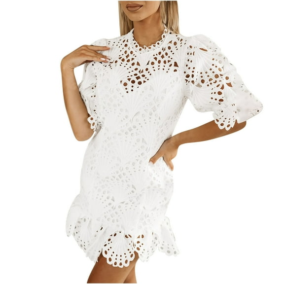 IROINNID Wedding Guest Dress for Women Evening Night Party Dress Summer Round Neck Solid Color Strapless Party Short Maxi Dress Elegant Formal Dress,White