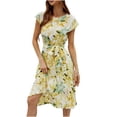 thumbnail image 1 of IROINNID Wedding Guest Dresses For Women Loose Short-Sleeved Round Neck Printed Pleated Dress Summer Saving, 1 of 9