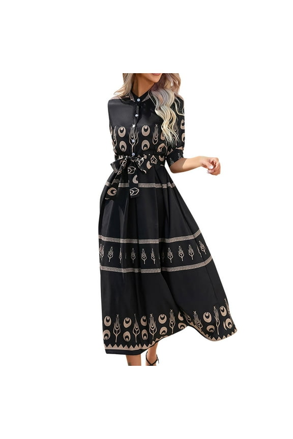 Wedding Guest Dresses for Women Evening Night Formal Fall Dress Print Short Sleeve s Comfy Tunic Bandage Bow Knot Slim Mini Dress Elegant Empire Dress,Black