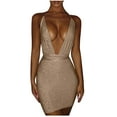 thumbnail image 1 of IROINNID Wedding Guest Dresses for Women Evening Night Formal Fall Dress Summer Slim Lace-Up Backless Sleeveless V-Neck Dress Trendy Bodycon Dress,Khaki, 1 of 4