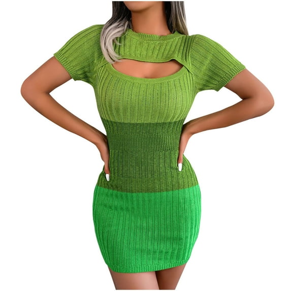 IROINNID Wedding Guest Dresses for Women Formal Evening Night Dress Cut-Out Color Blocking Sleeveless Round-Neck Button Waist Retraction Dress Elegant Sheath Dress,Green