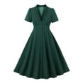 thumbnail image 1 of IROINNID Wedding Guest Dresses for Women Semi Formal Evening Night Casual Homecoming Dress Retro V-neck Short Sleeves Bowknot Button Belt Large Elegant A-Line Dress,Green, 1 of 9