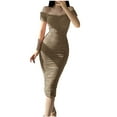 thumbnail image 1 of IROINNID Wedding Guest Dresses for Women Semi Formal Evening Night Casual Homecoming Dress Spring Summer Sleeveless Off-The-Shoulder Knee-High Dress Elegant Bodycon Dress,Khaki, 1 of 6