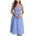 thumbnail image 1 of IROINNID Wedding Guest Dresses for Women Evening Night Party Dress Summer Contrast Plaid Sling Bandage Midi Dress Elegant Formal Dress,Sky Blue, 1 of 7