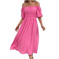 thumbnail image 1 of IROINNID Wedding Guest Dresses for Women Homecoming Party High Waist Color Short Sleeve Off-The Shoulder Dress Elegant Formal Dress,Hot Pink, 1 of 7