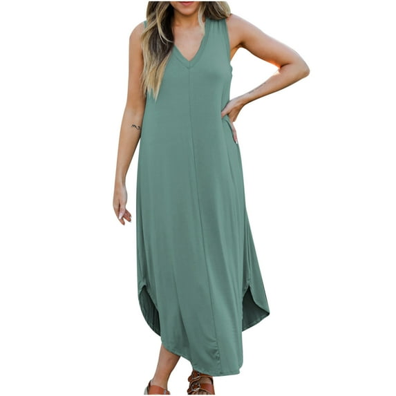 IROINNID Wedding Guest Dresses for Women Homecoming Party Vintage V Neck Sleeveless Solid Party Dresses Trendy Formal Dress,Green