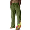 thumbnail image 1 of IROINNID Wide Leg Pants for Men Cotton Linen Wide Leg Pants Printed Drawstring Waist Breathable Sports Pants Loose Fit Trousers,Green, 1 of 7