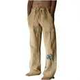 thumbnail image 1 of IROINNID Wide Leg Pants for Men Savings Cotton Linen Wide Leg Pants Printed Drawstring Waist Sports Pants Relaxed Fit Trousers,Beige, 1 of 7